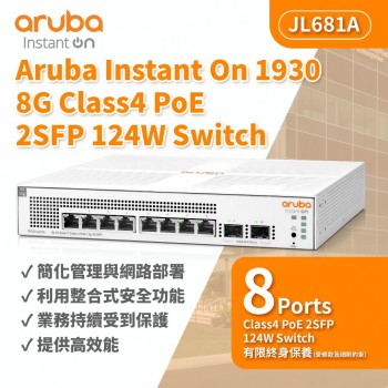 Aruba Instant On 1930 8G Class4 PoE 2SFP 124W Switch, JL681A