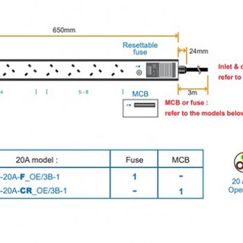 Austin Hughes InfraPower PDU, 8 Outlet, V8UK45-20A_OE/3B-1