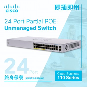 Cisco 24-Port Partial POE Unmanaged 交換器, CBS110-24PP