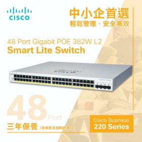 Cisco 48 Port Gigabit POE 382W L2 Smart Lite Switch, CBS220-48P-4G