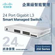 Cisco 24 Port Gigabit L3 全網管交換器, CBS250-24T-4G