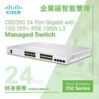 Cisco 24 Port Gigabit with 10G SFP+ POE+ 195W L3 Managed Switch, CBS350-24P-4X