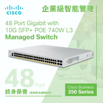 Cisco 48 Port Gigabit with 10G SFP+ POE+ 740W L3 Managed Switch, CBS350-48FP-4X