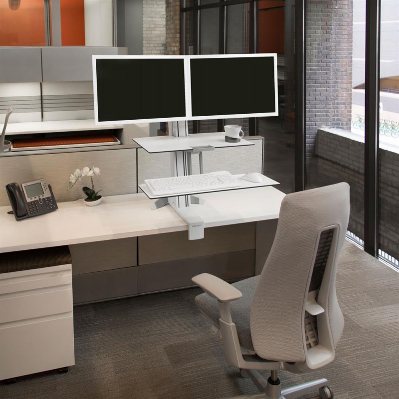 Ergotron WorkFit-S 雙顯示器工作站帶工作台面, 33-349-211 (白色)Ergotron 辦公室