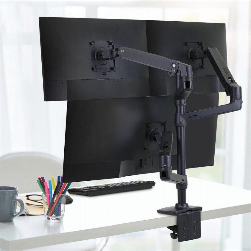 Ergotron LX Arm, Extension and Collar Kit, 98-130-224 (Matte Black) Dual monitor arm | Dual monitor riser