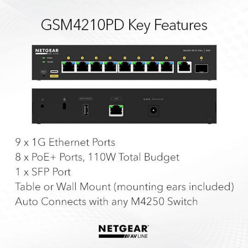 Netgear 10 port AV Line Managed Switch, GSM4210PDSwitches