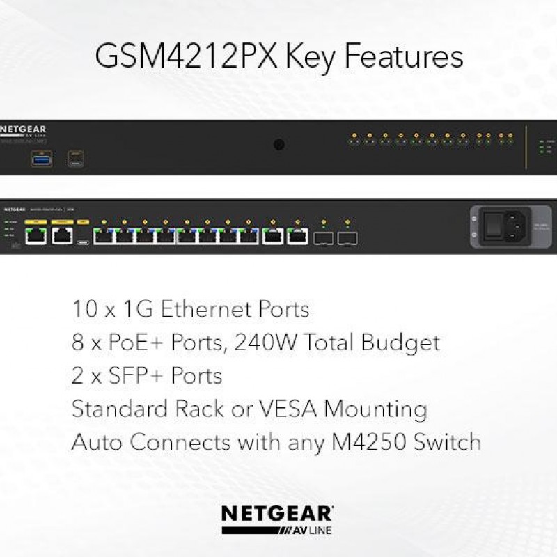 Netgear 12 port AV Line Managed Switch, GSM4212PXSwitches