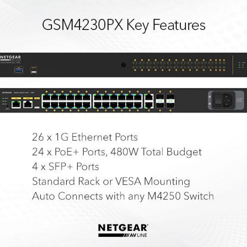Netgear 30 port AV Line Managed Switch, GSM4230PXSwitches