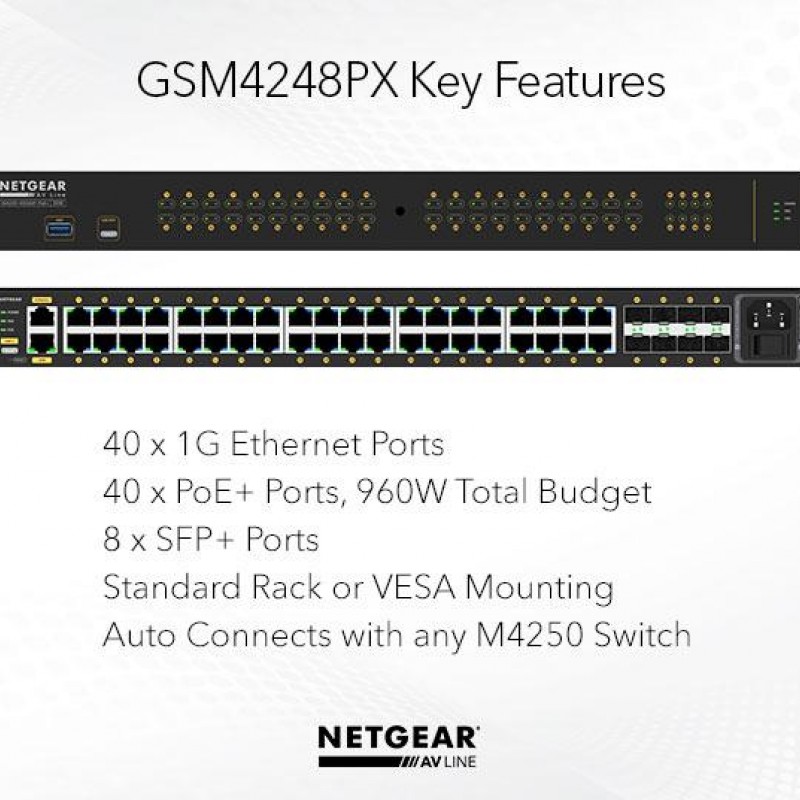 Netgear 48 port AV Line Managed Switch, GSM4248PXSwitches