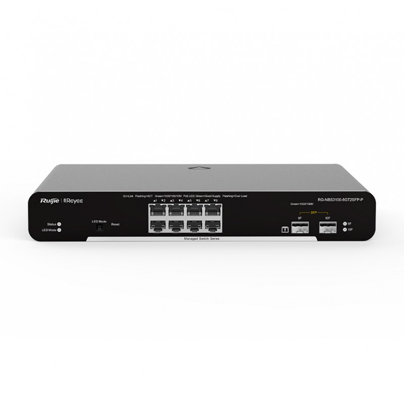 睿易 Reyee L2 Cloud Managed PoE Switch, RG-NBS3100-8GT2SFP-P-V2交換器