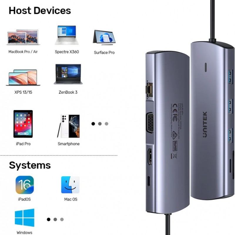 Unitek 9-in-1 USB-C Hub, D1113AAdaptor / Docking