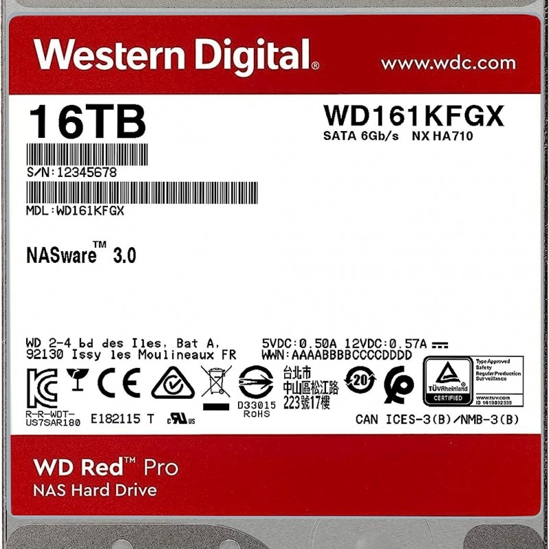 WD Red Pro 16TB 3.5inch HDD, WD161KFGXHard Disks