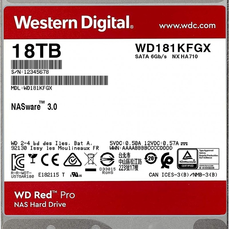 WD Red Pro 18TB 3.5吋 內置硬碟, WD181KFGX內置硬碟