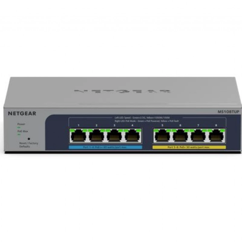 Netgear 8-Port Multi-Gigabit PoE+ 智能管型交換器, MS108TUP︱終身保養︱香港行貨