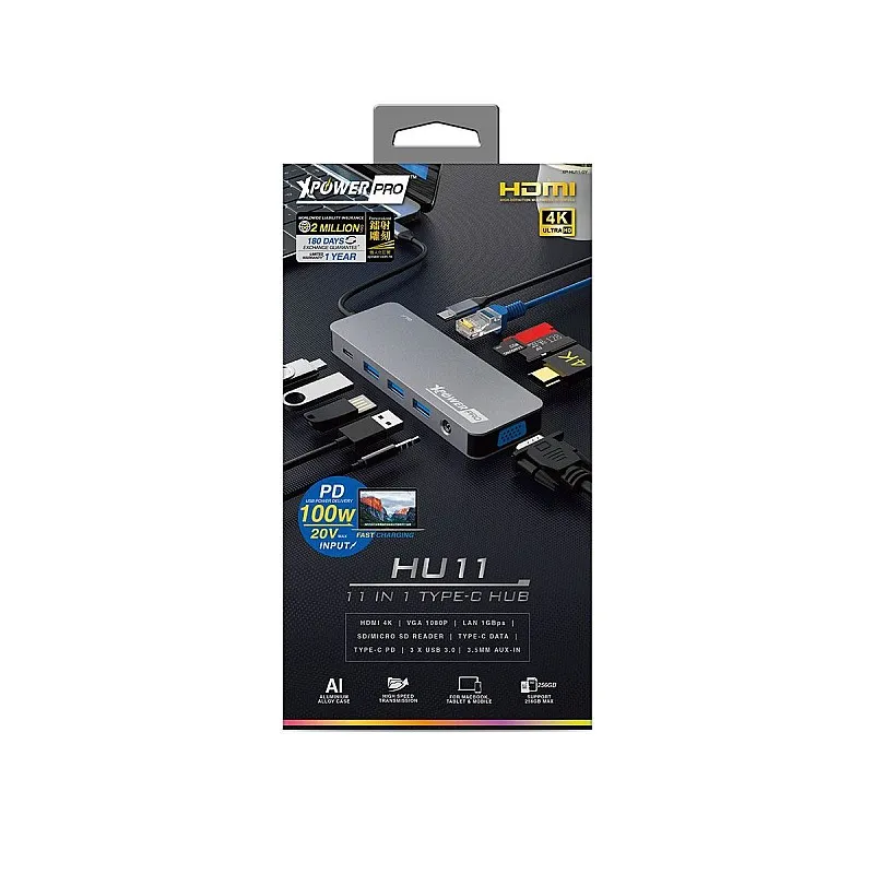 XPower PRO HU11 11合1 100W PD Hub, XPP-HU11-GY - XPP-HU11-GY 電源︱集線器︱擴充座 ｜ 衍光HinKwong 香港