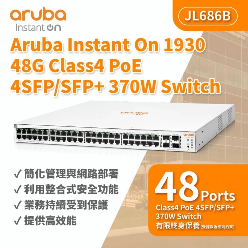 Aruba IOn 1930 48G 4SFP+ 370W 交換器, JL686B交換器