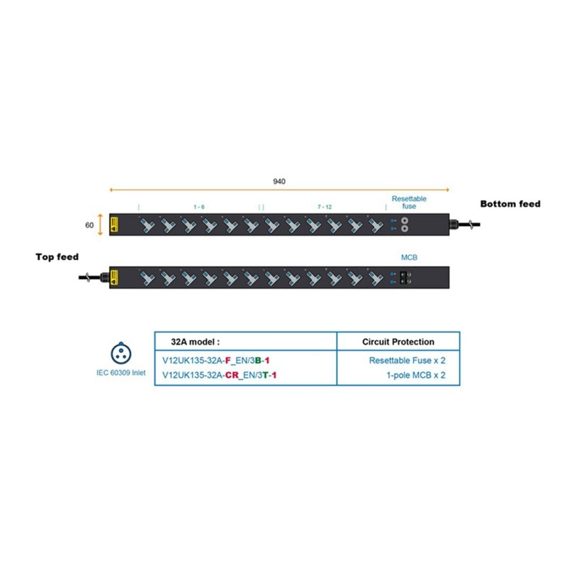 Austin Hughes InfraPower PDU, 12 Outlet, V12UK135-32A_EN/3B-1機櫃專用拖板