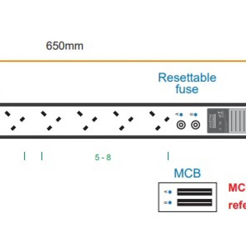 Austin Hughes InfraPower PDU, 8 Outlet, V8UK135-32A_EN/3B-1機櫃專用拖板
