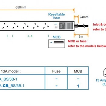 Austin Hughes InfraPower PDU 機櫃專用拖板, 8 Outlet, V8UK45-13A_BS/3B-1