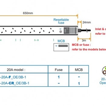 Austin Hughes InfraPower PDU, 8 Outlet, V8UK45-20A_OE/3B-1
