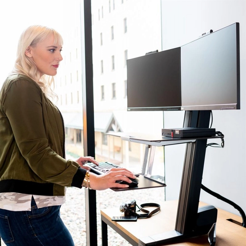 Ergotron WorkFit-S 雙顯示器工作站帶工作台面, 33-349-200 (黑色)Ergotron 辦公室