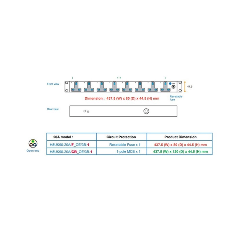 Austin Hughes InfraPower PDU, 8 Outlet, H8UK90-20A_OE/3B-1PDU