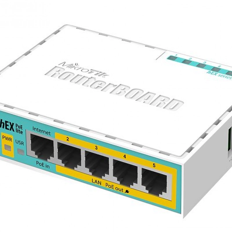 MikroTik 5 Ports 路由器, hEX PoE lite, RB750UPr2路由器
