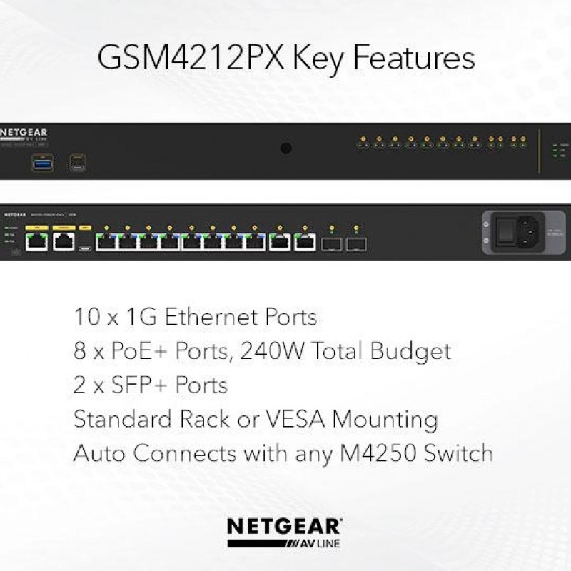 Netgear 12 port AV Line 管理型交換器, GSM4212PX交換器