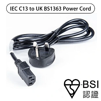 IEC C13 to UK BS1363 3-Pin Power Cord, 1.8Meters