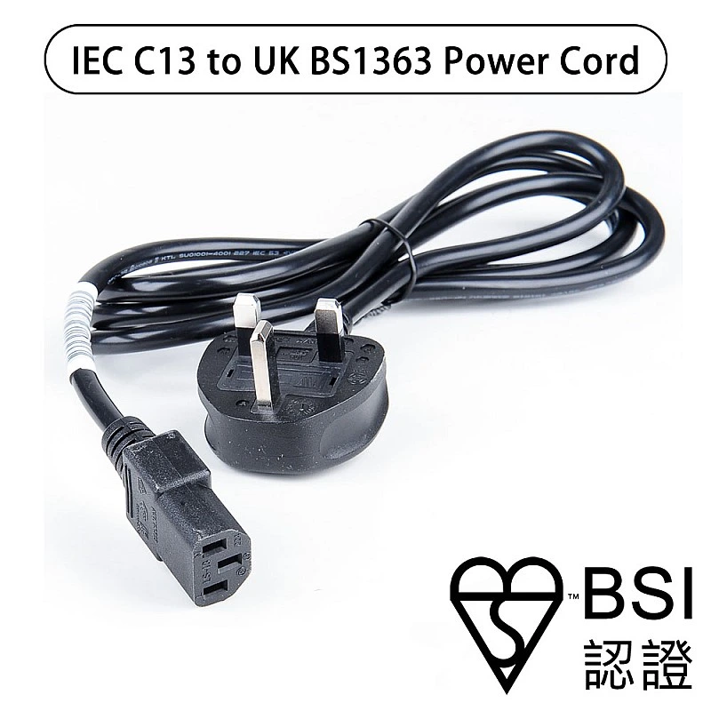 IEC C13 to UK BS1363 3-Pin Power Cord, 3Meters