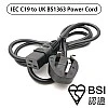 IEC C19 to UK BS1363 3-Pin Power Cord, 3Meters