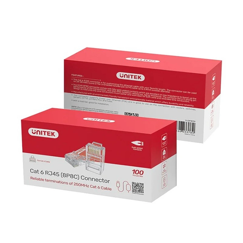 Unitek Cat 6 RJ45 (8P8C) Modular Plugs, Y-OT19TP - U-Y-OT19TP Network Mateials ｜ 衍光HinKwong 香港