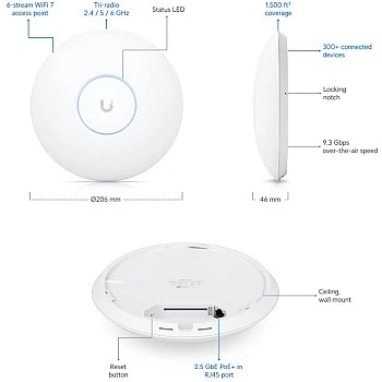 Ubiquiti UniFi 7 Pro Wi-Fi 7 Access Point, U7-Pro