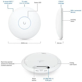 Ubiquiti UniFi 7 Pro Wi-Fi 7 Pro Max Access Point, U7-Pro-Max