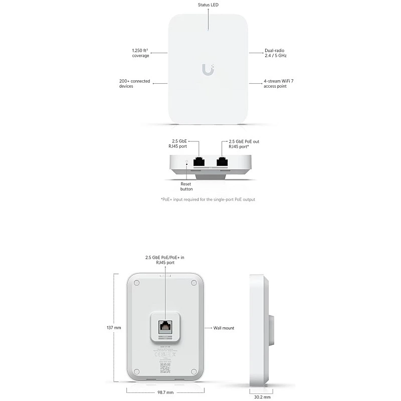 Ubiquiti UniFi WiFi 7 In-Wall Access Point, U7-IW