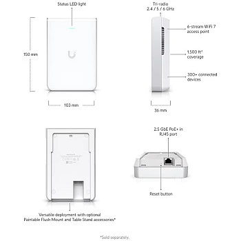 Ubiquiti UniFi WiFi 7 Pro In-Wall Access Point, U7-Pro-Wall