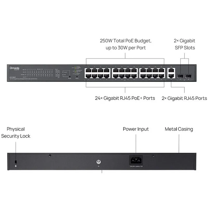 TP-Link Omada 28-Port Gigabit PoE+ 管理型交換機 (ES228GP)