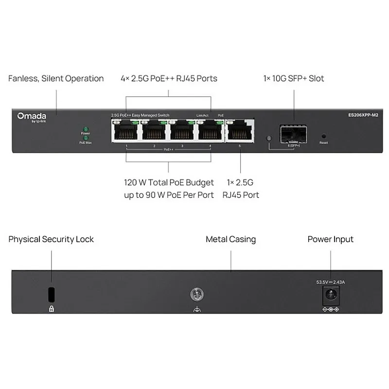 TP-Link Omada 5-Port PoE++ 管理型交換機 (ES206XPP-M2)