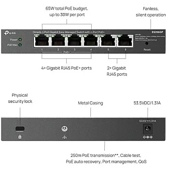 TP-Link Omada 6-Port Gigabit PoE+ 管理型交換機 (ES206GP)
