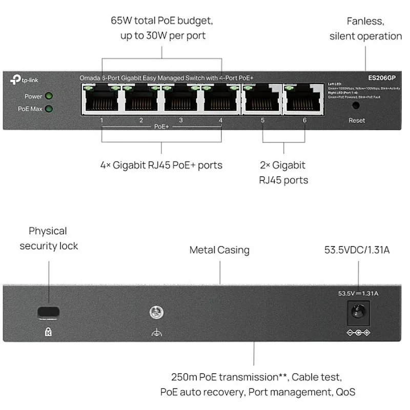 TP-Link Omada 6-Port Gigabit PoE+ 管理型交換機 (ES206GP)