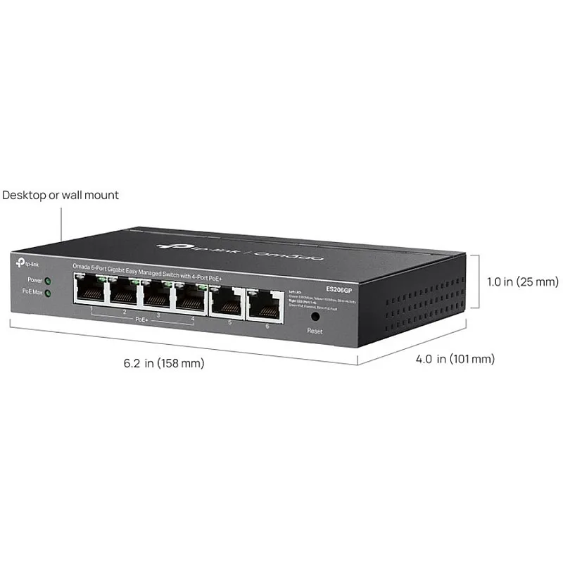 TP-Link Omada 6-Port Gigabit PoE+ 管理型交換機 (ES206GP)