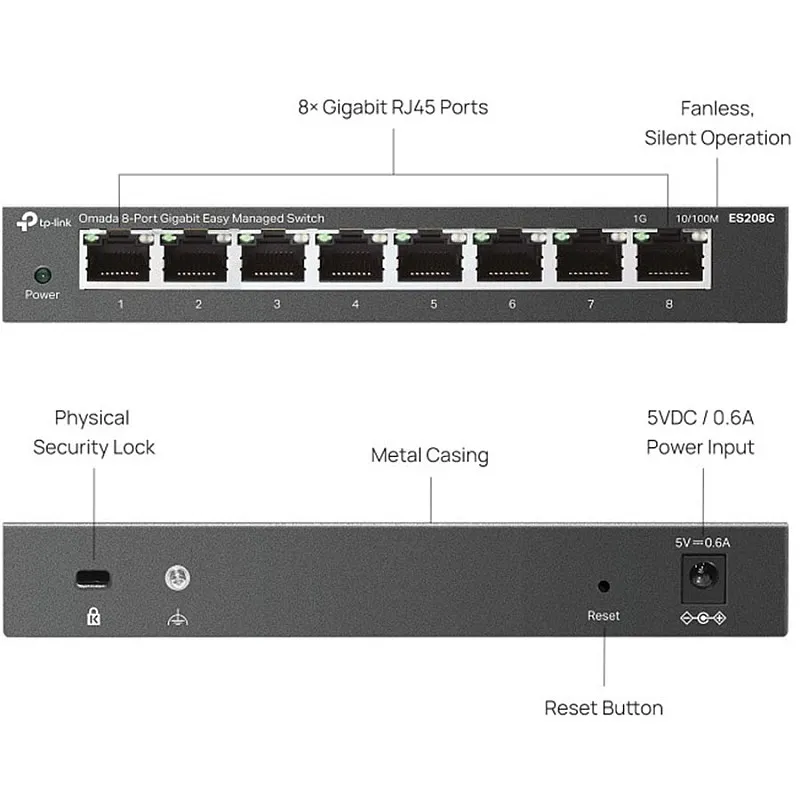 TP-Link Omada 8-Port Gigabit 管理型交換機 (ES208G)
