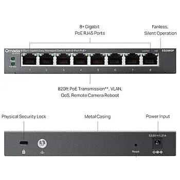 TP-Link Omada 8-Port Gigabit PoE+ 管理型交換機 (ES208GP)