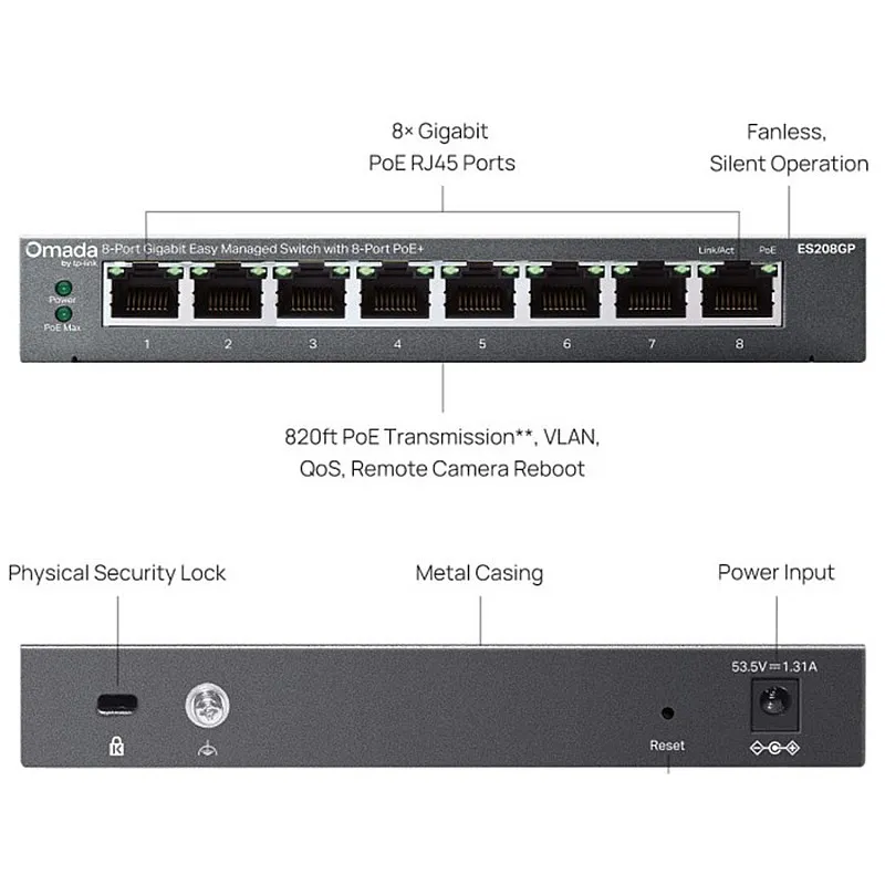 TP-Link Omada 8-Port Gigabit PoE+ 管理型交換機 (ES208GP)