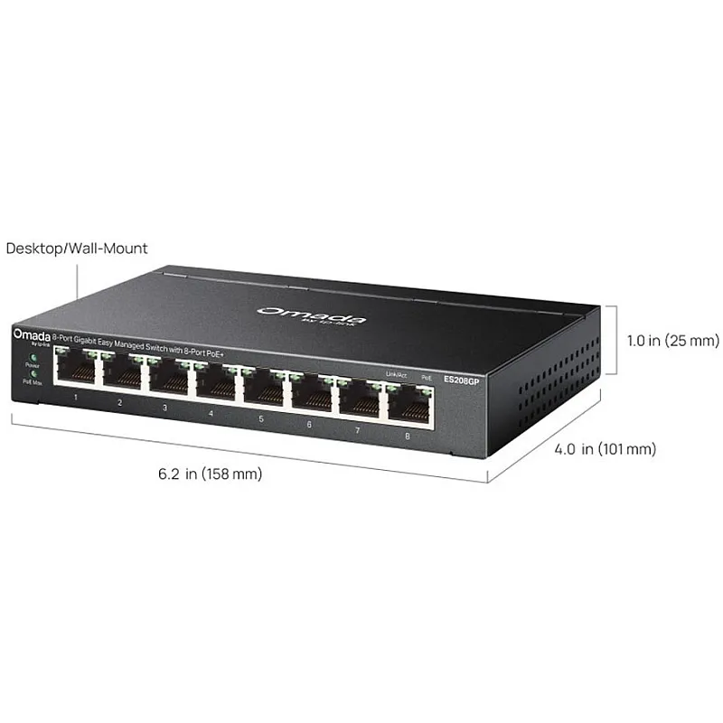 TP-Link Omada 8-Port Gigabit PoE+ 管理型交換機 (ES208GP)