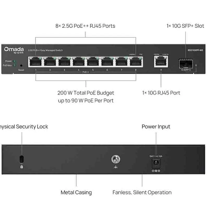 TP-Link Omada 8-Port PoE++ 管理型交換機 (ES210XPP-M2)