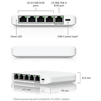 Ubiquiti UniFi Flex Mini 2.5G Switch, USW-Flex-2.5G-5 (UK) - Authorized Goods