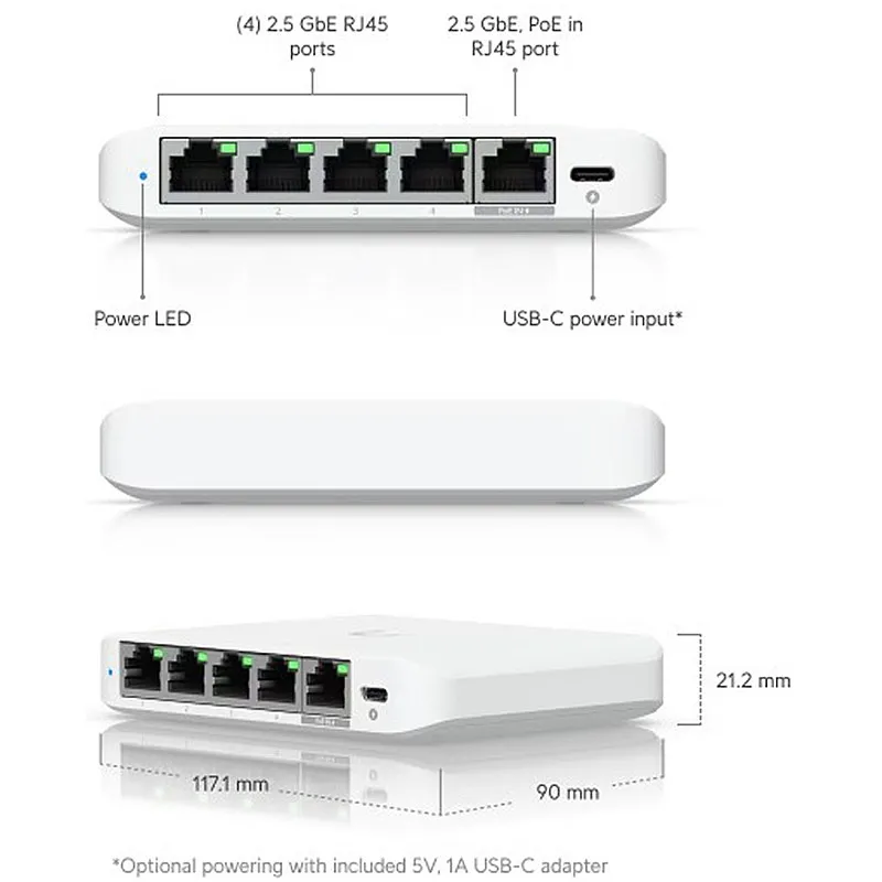 Ubiquiti UniFi Flex Mini 2.5G 交換器, USW-Flex-2.5G-5 (UK) - 兩年保養