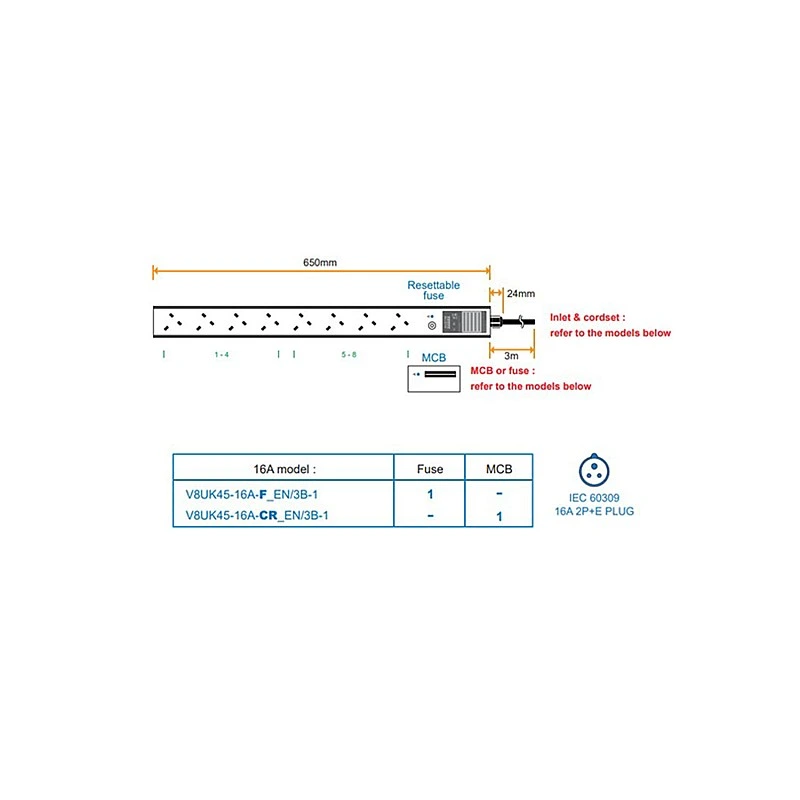 Austin Hughes InfraPower PDU, V8UK45-16A EN/3B-1 - Austin-Hughes-V8UK45-16A EN/3B-1 PDU ｜ 衍光HinKwong 香港