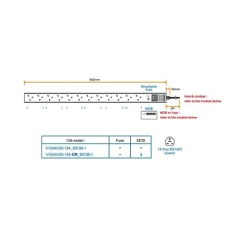 Austin Hughes InfraPower PDU, 12 Outlet, V12UK135-13A_BS/3B-1
